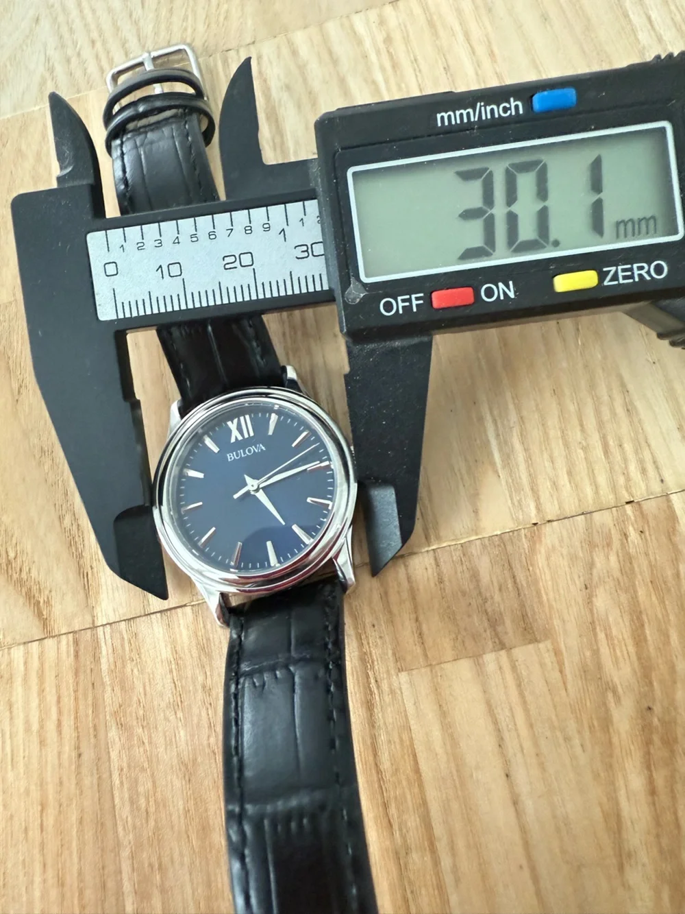 Bulova ladies blue dial black leather watch NEW BATTERY